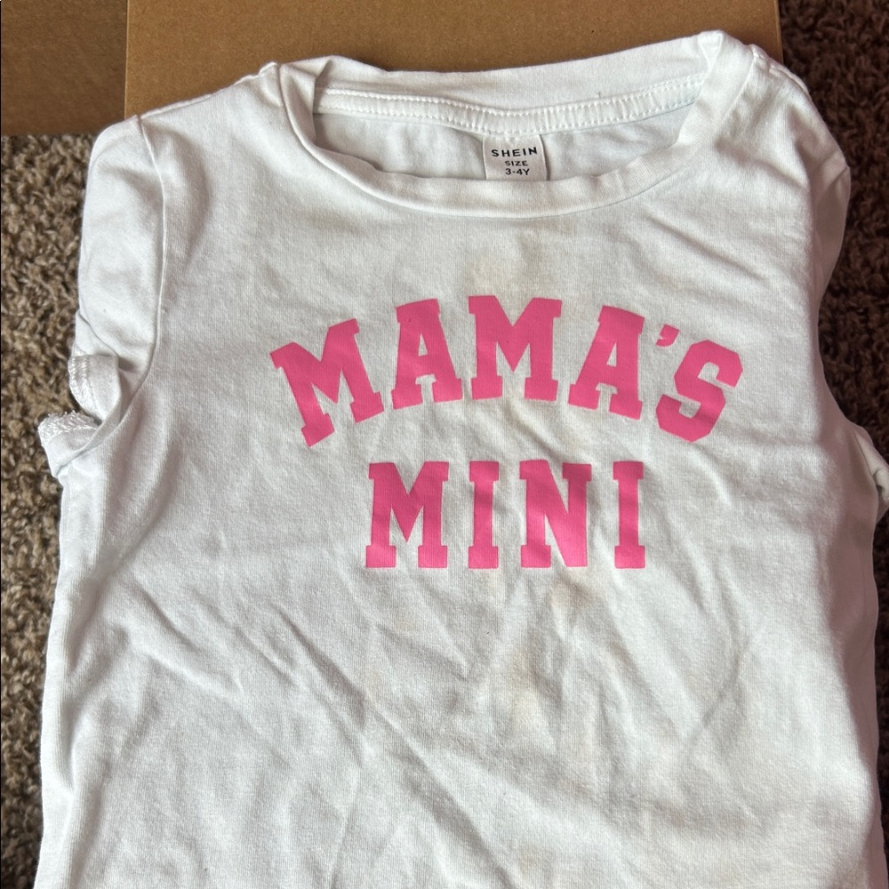 SHEIN Kids T-Shirt in White with Pink 'Mama's Mini' Design